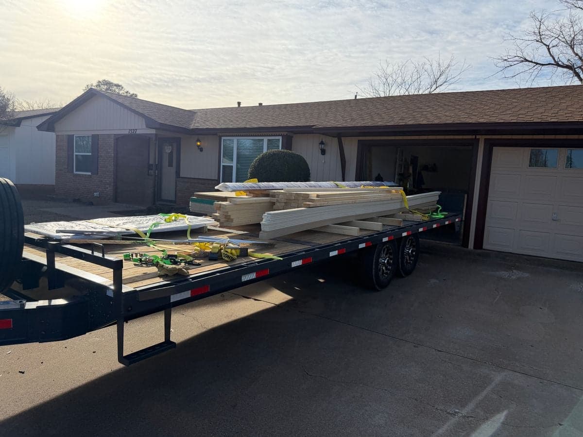 Lumber and materials delivered on flatbed trailer