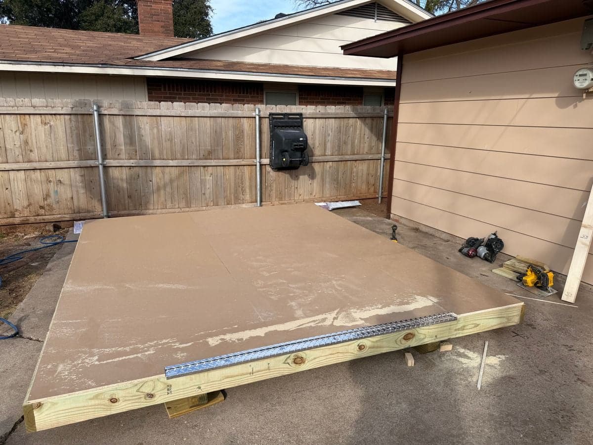 Completed floor frame and decking for 8x12 utility shed