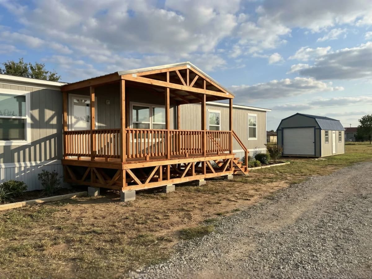 Portable deck paired with a storage shed