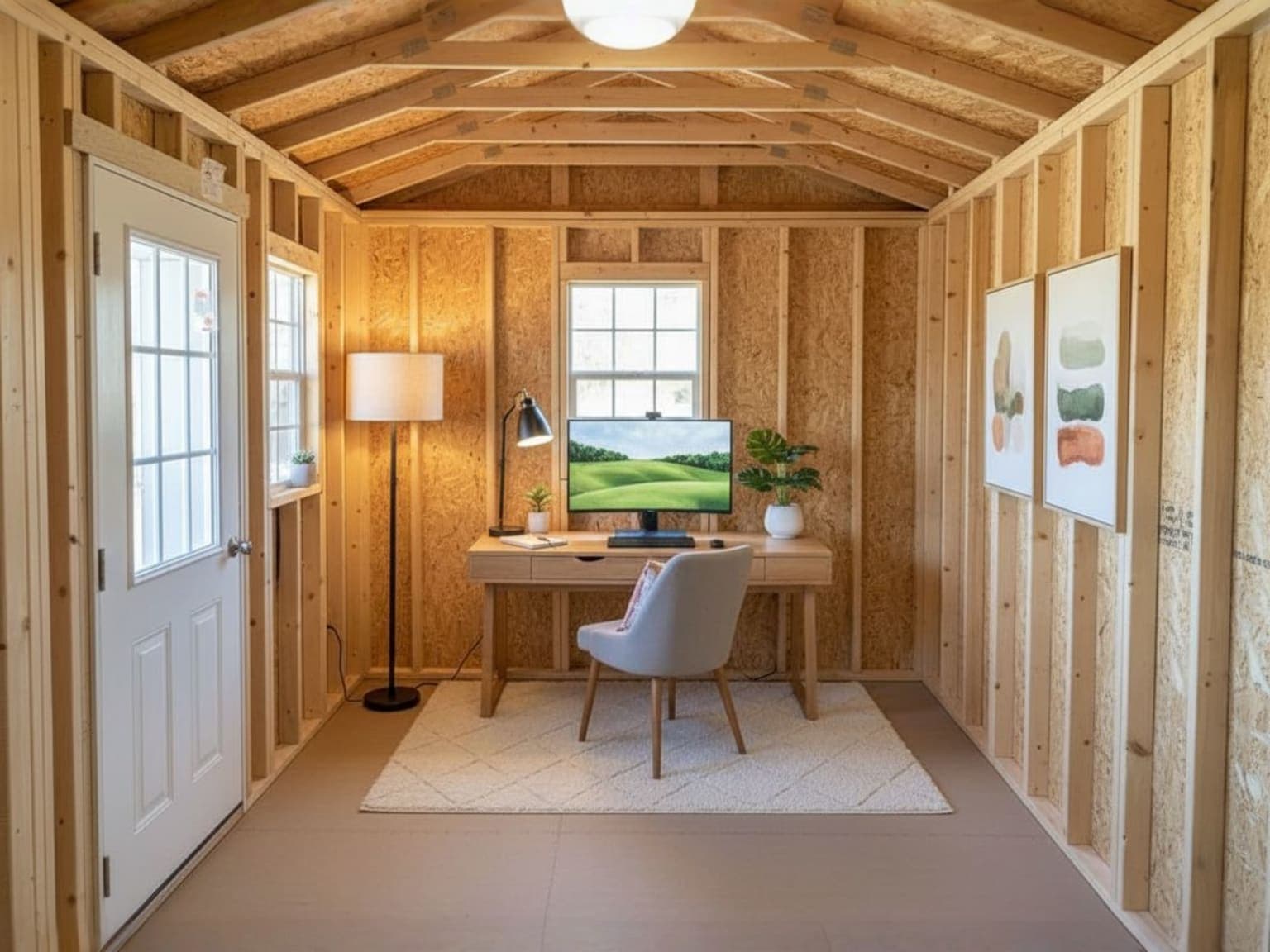 She shed interior with cozy furnishings