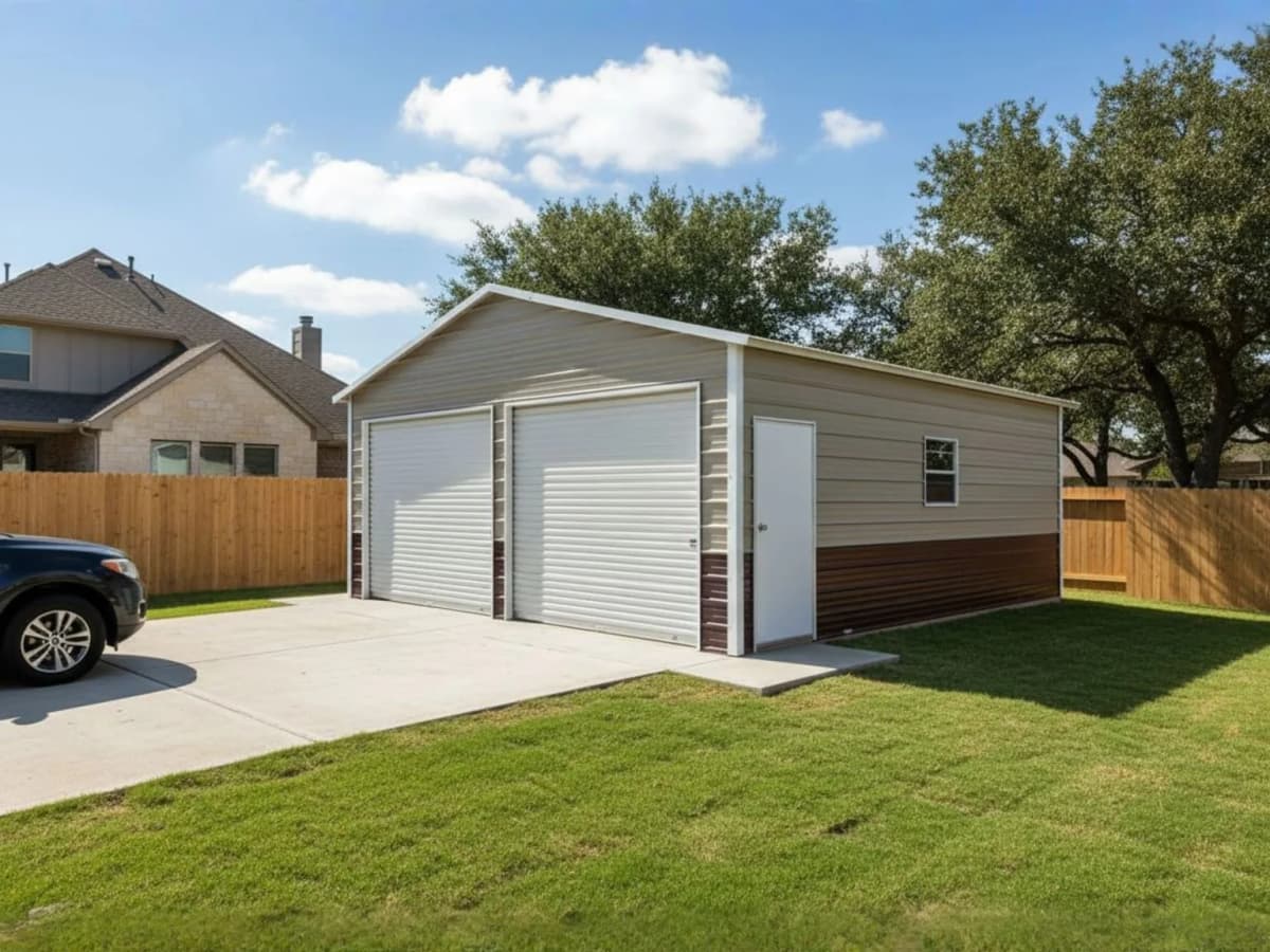 24x30 steel building in suburban backyard