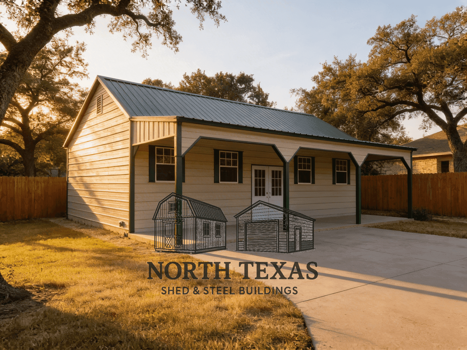 24x30x10 Barndominium Tan Green with Porch and Windows