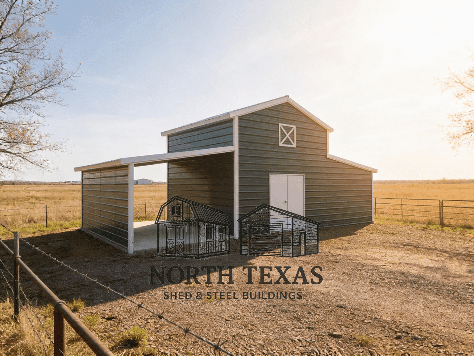 30x40x12 Green and White Barn with Lean-To