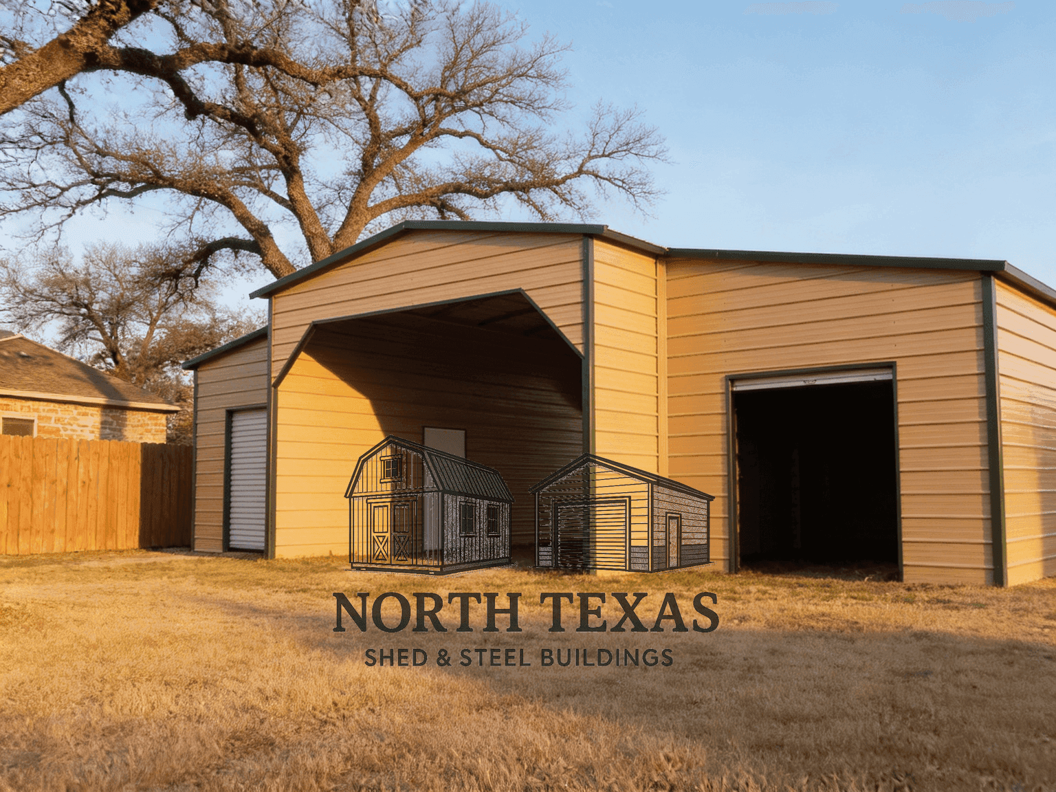 Steel Barn with Continuous Roof and Lean-Tos