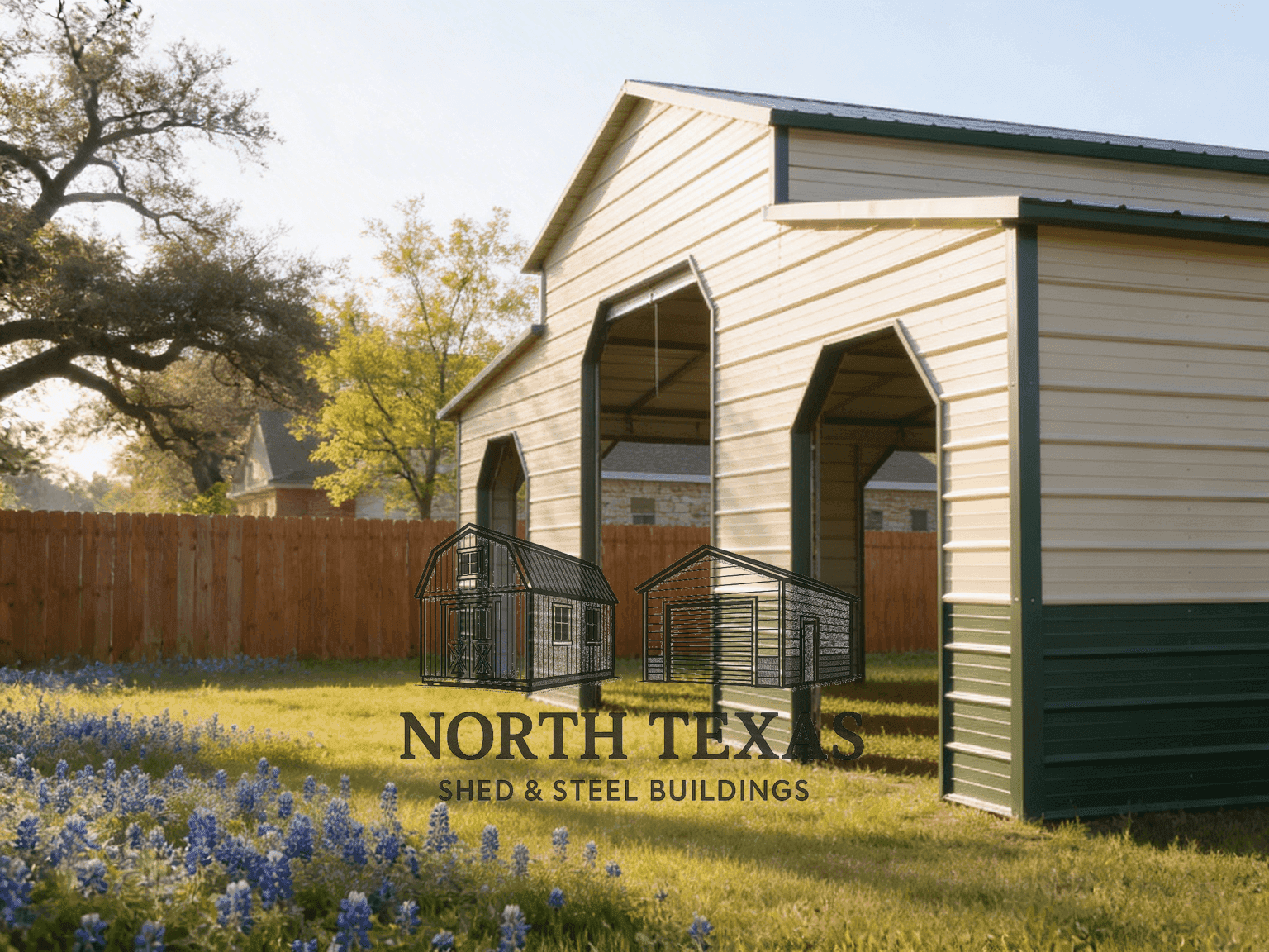 Tan and Green Open Steel Barn