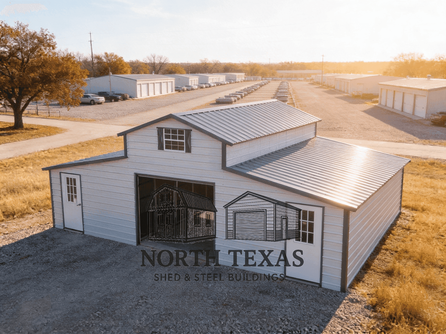 White and Gray Steel Barn