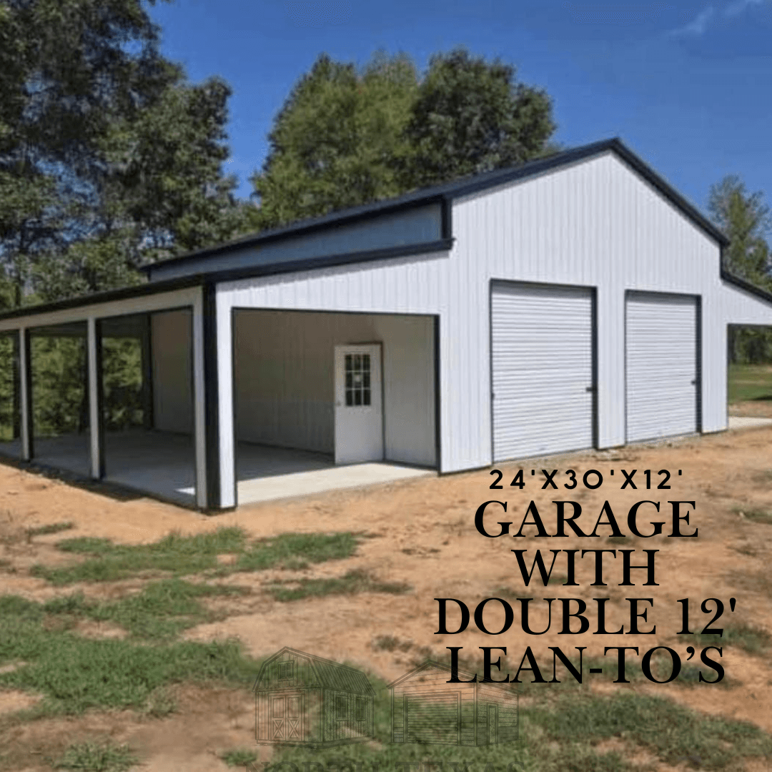 24x30x12 Garage with Double Lean-Tos