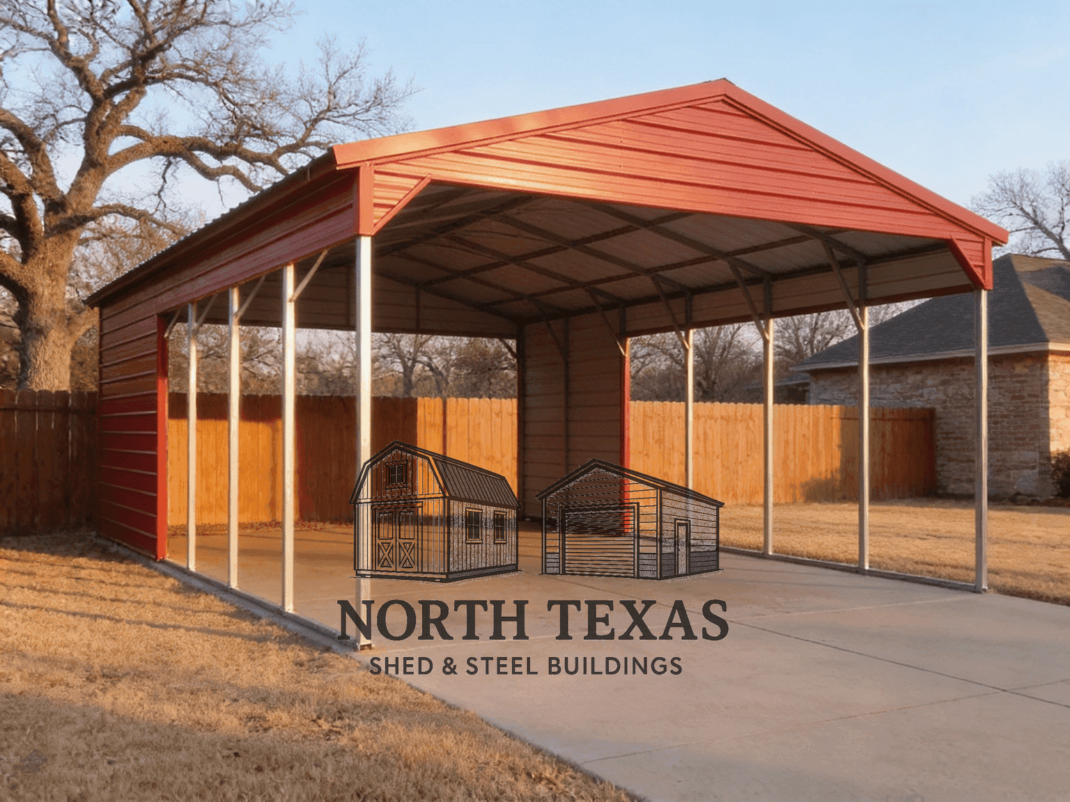 Red Open Steel Carport