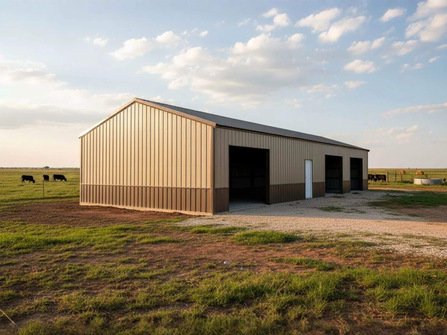 Steel building on cattle ranch