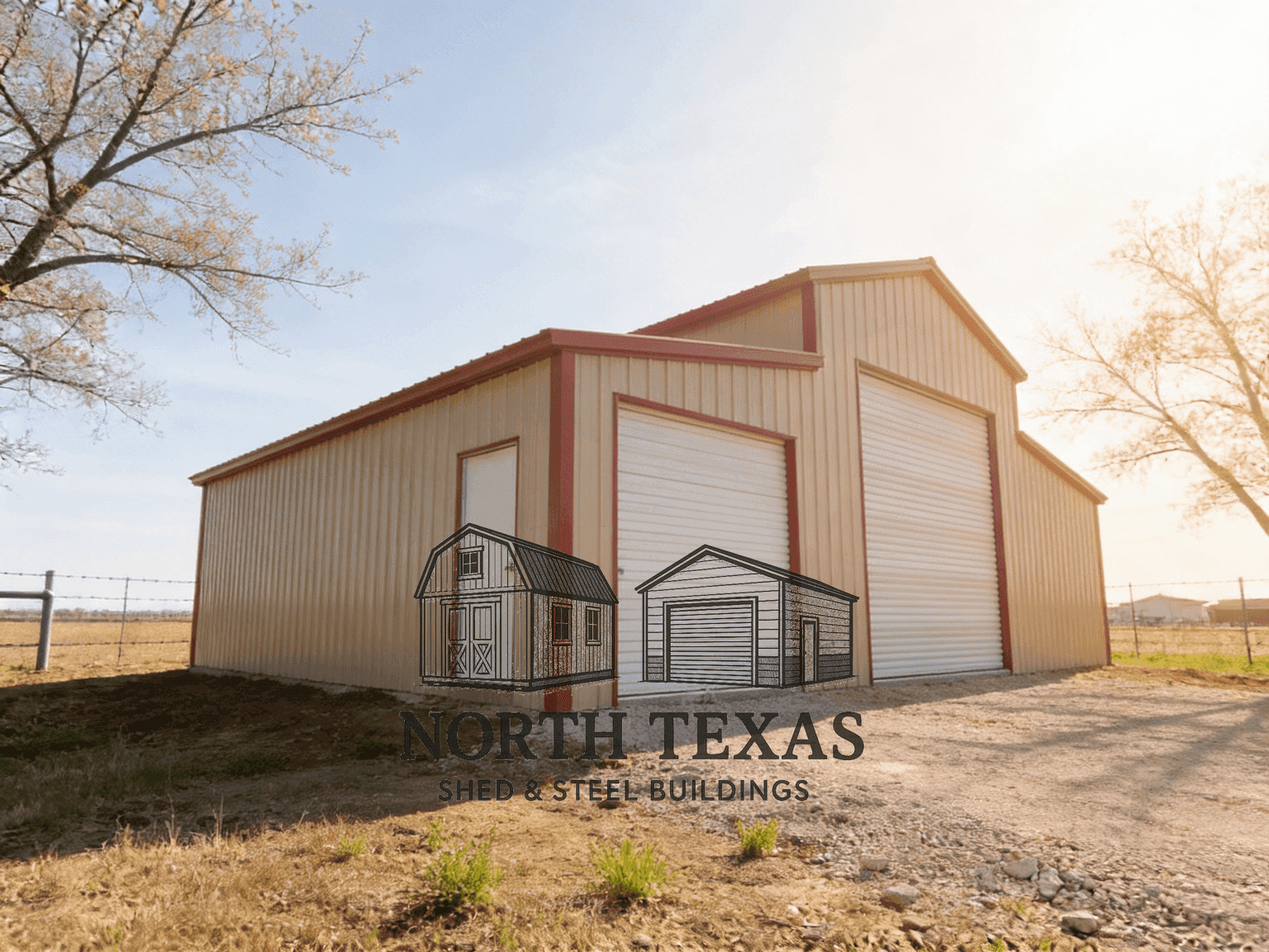 40x60x16 Tan and Red with Rollup Doors