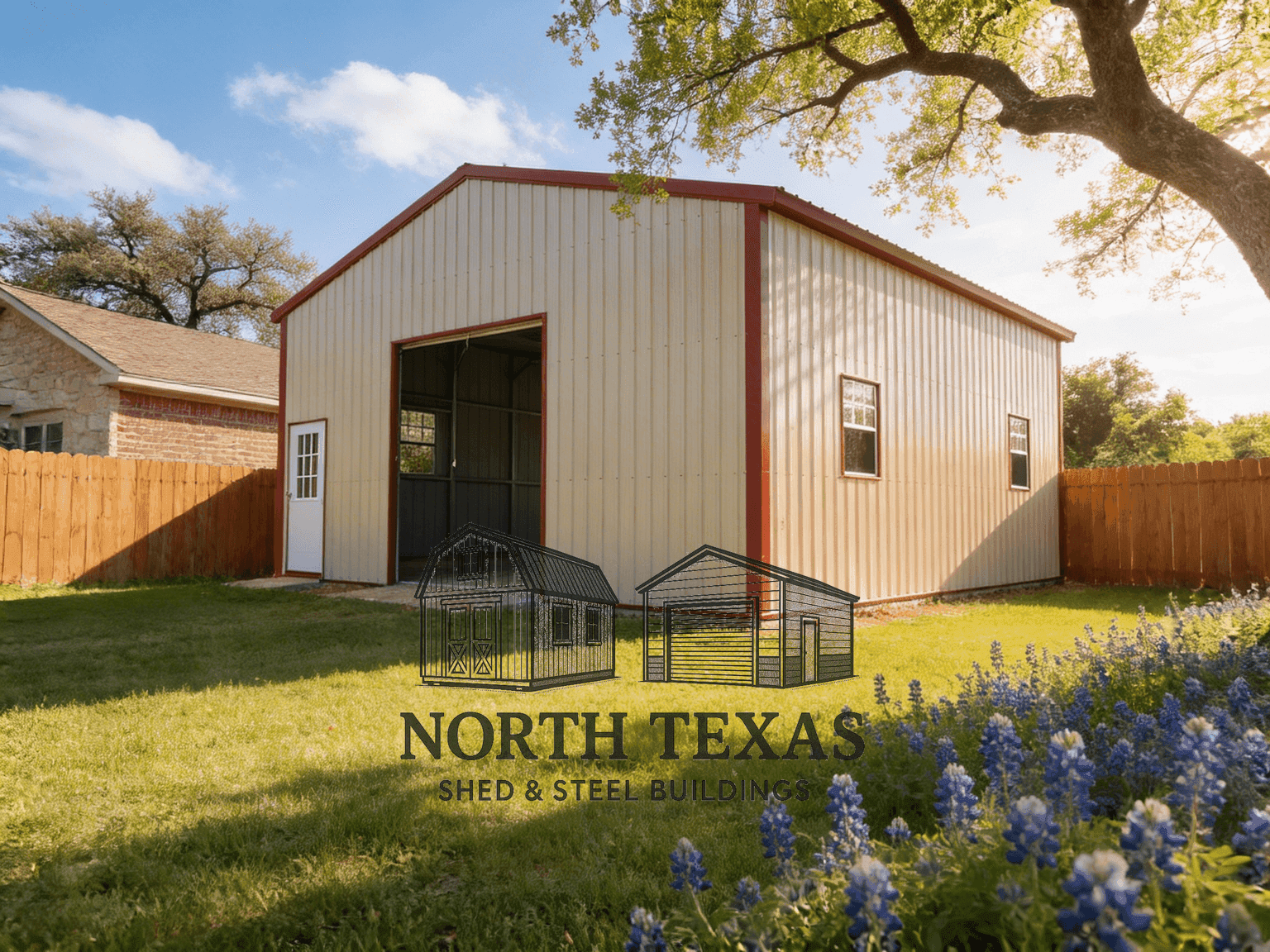 Tan and Red Commercial with Rollup Doors
