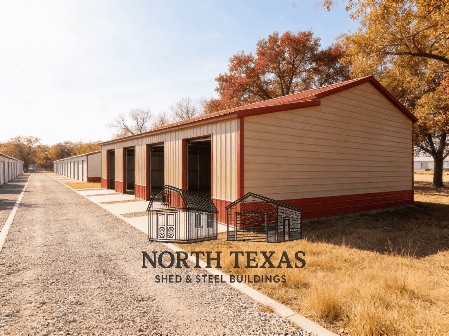 Tan and Red Commercial with Rollup Doors