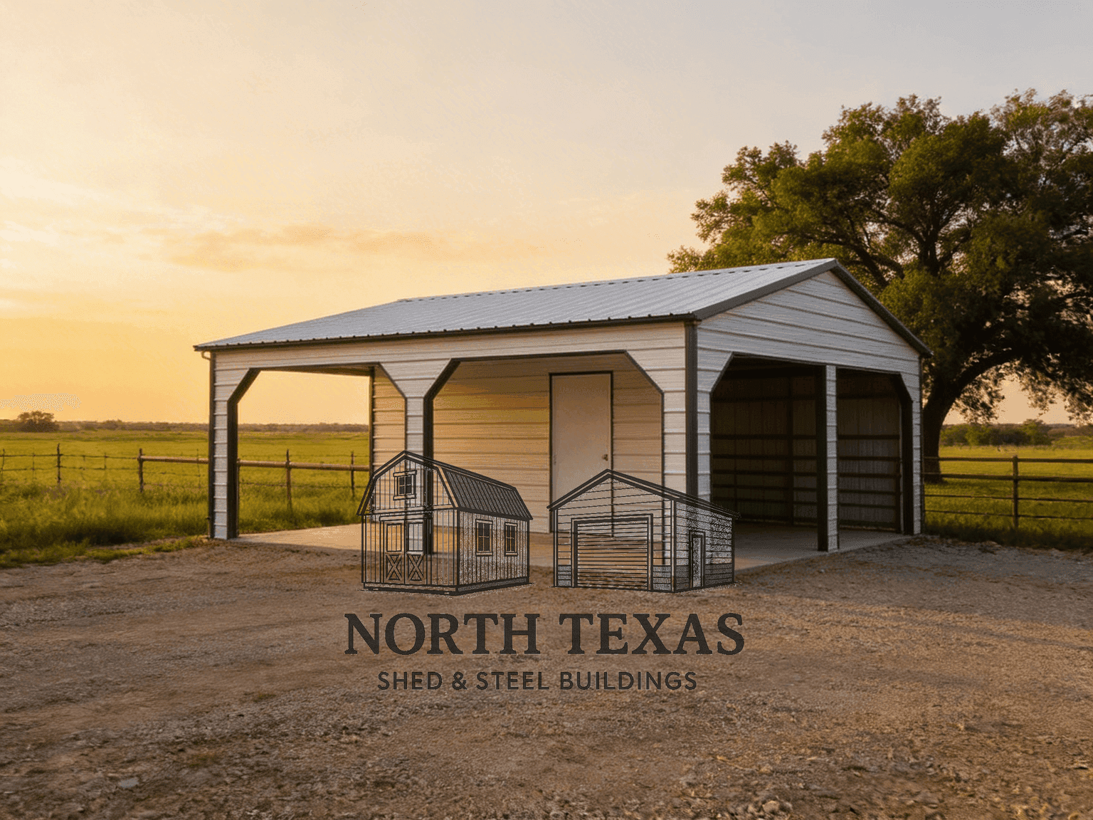 30x40x12 White Garage with Lean-To