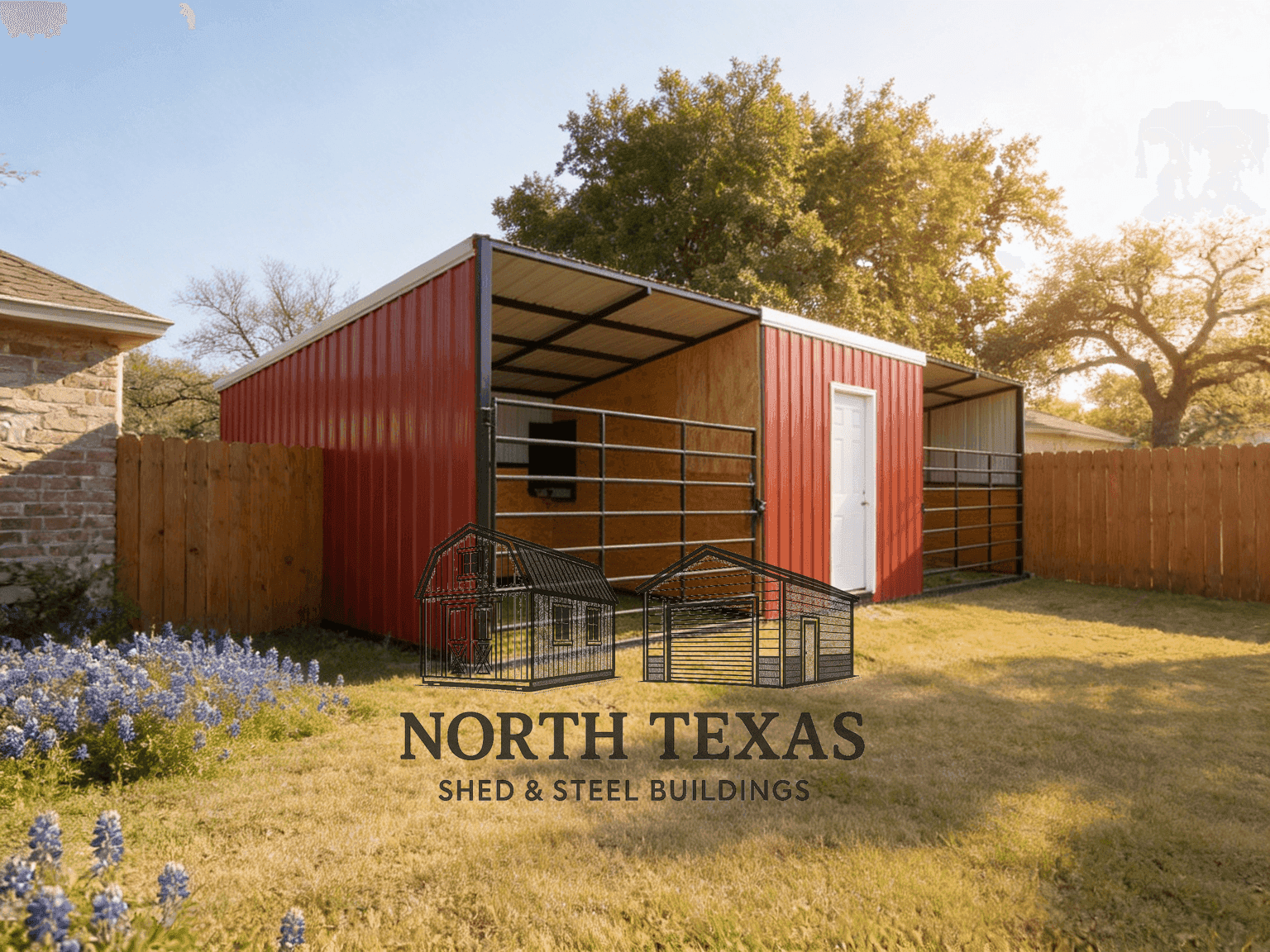 2-Stall Loafing Shed with Tack Room and Kick Boards