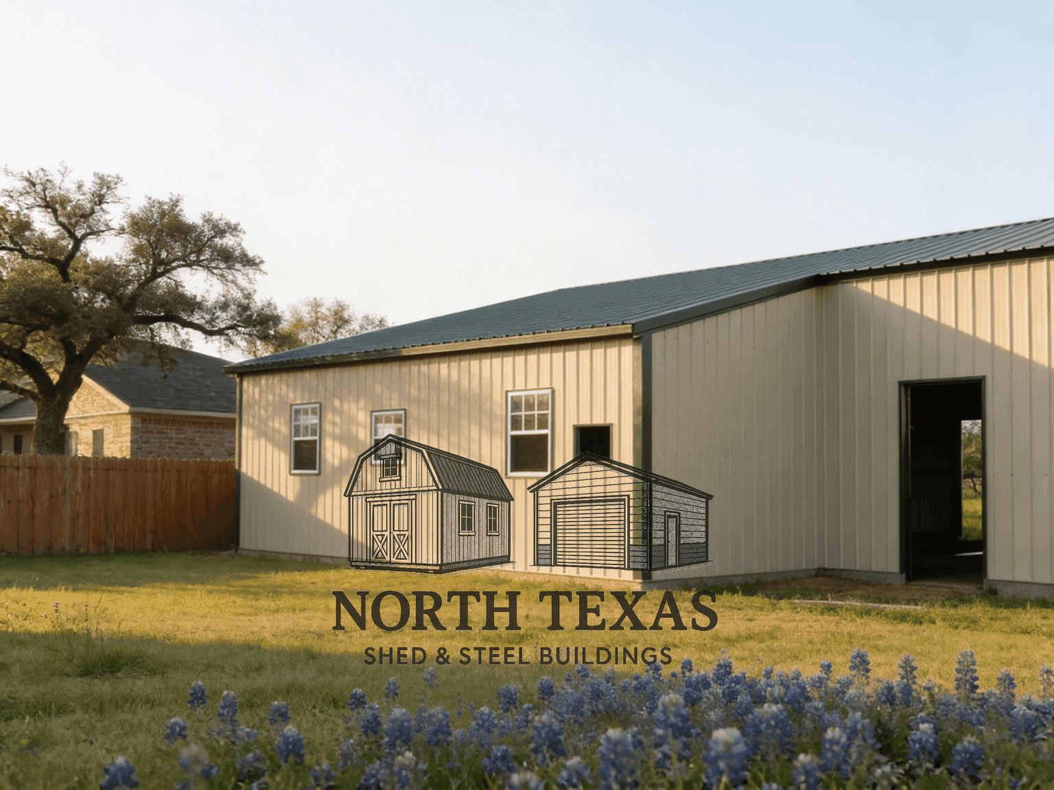 Large Garage with Recessed Lean-To
