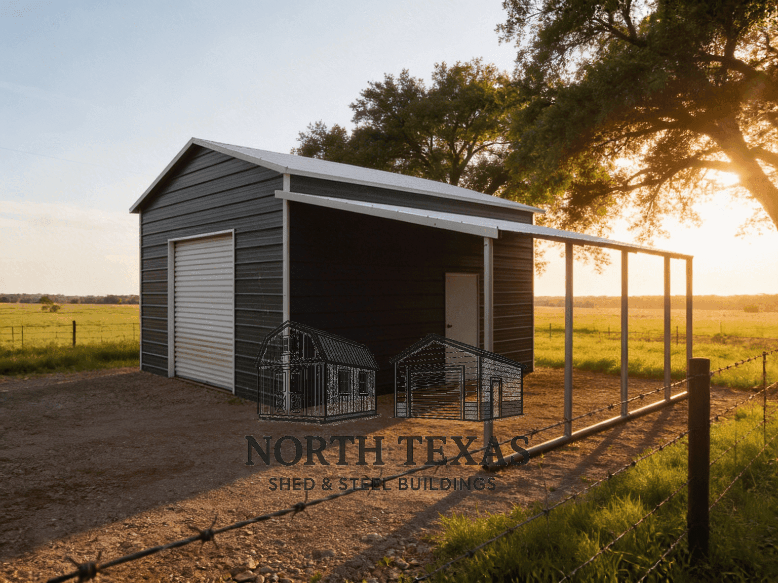 Metal Shop with Lean-To