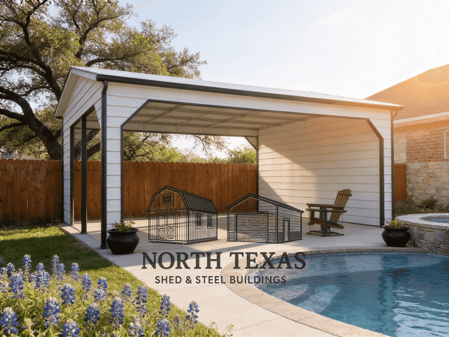 White Open Steel Garage