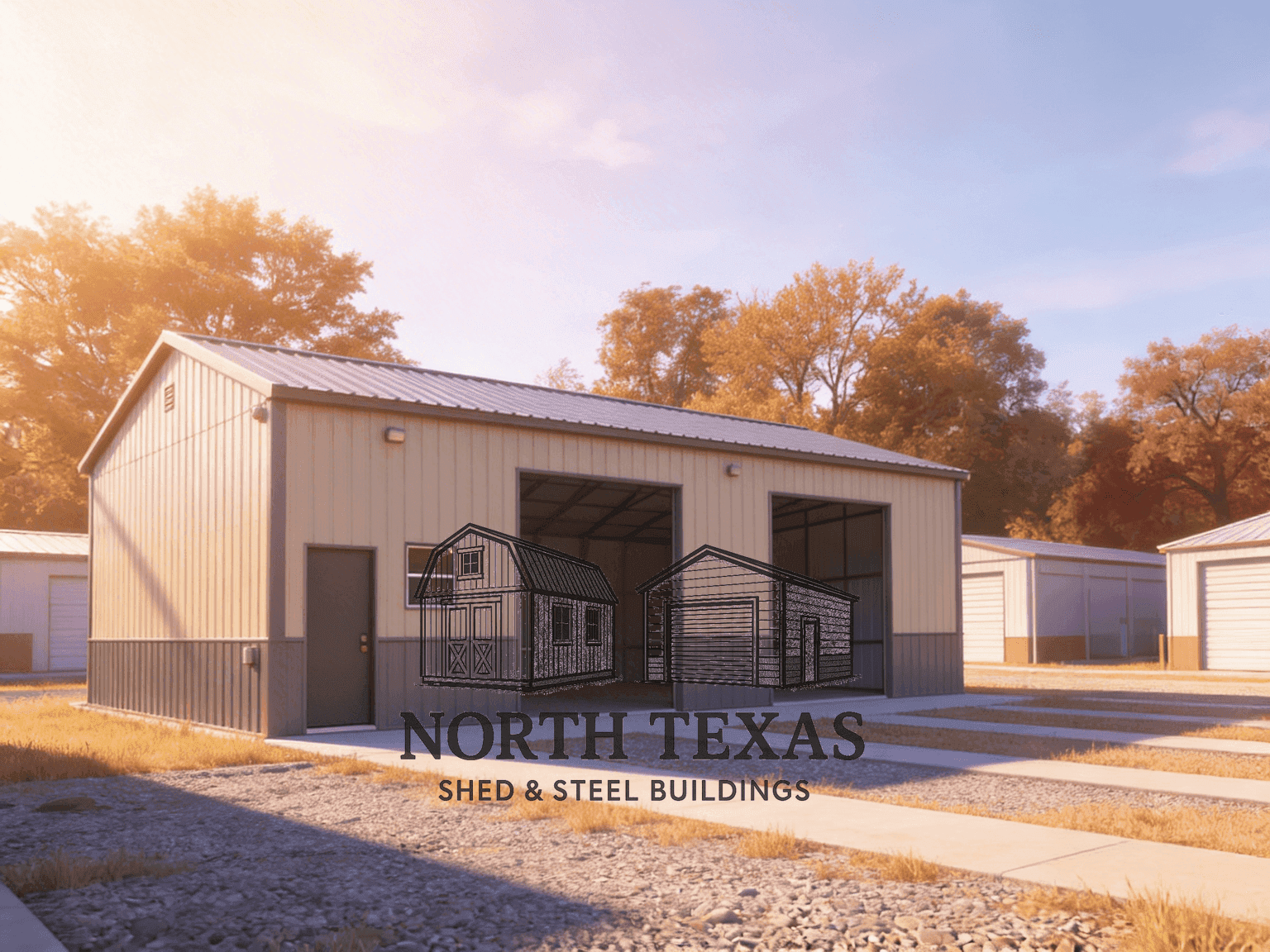 Tan and Gray Workshop with Rollup Door