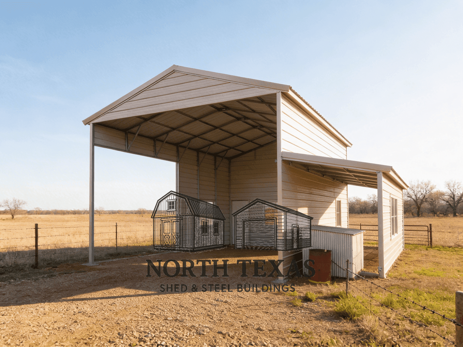 Tan RV Carport Combo with Lean-To