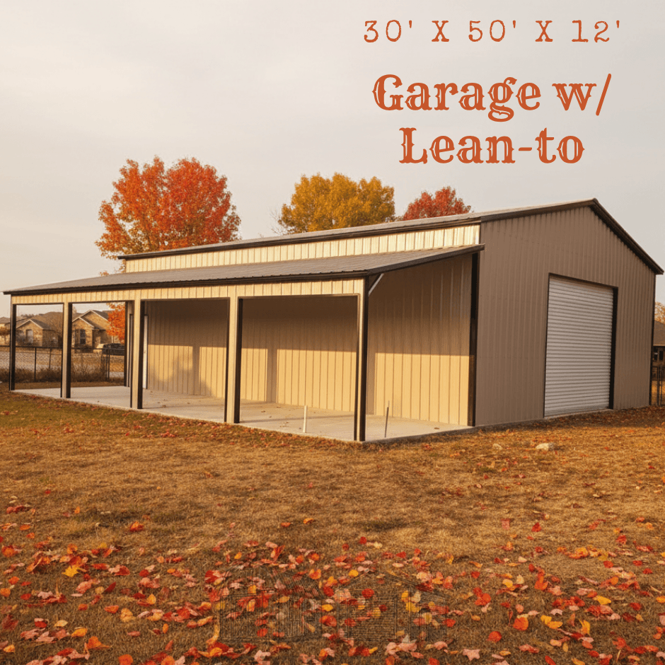 30x50x12 Steel Garage with Lean-To
